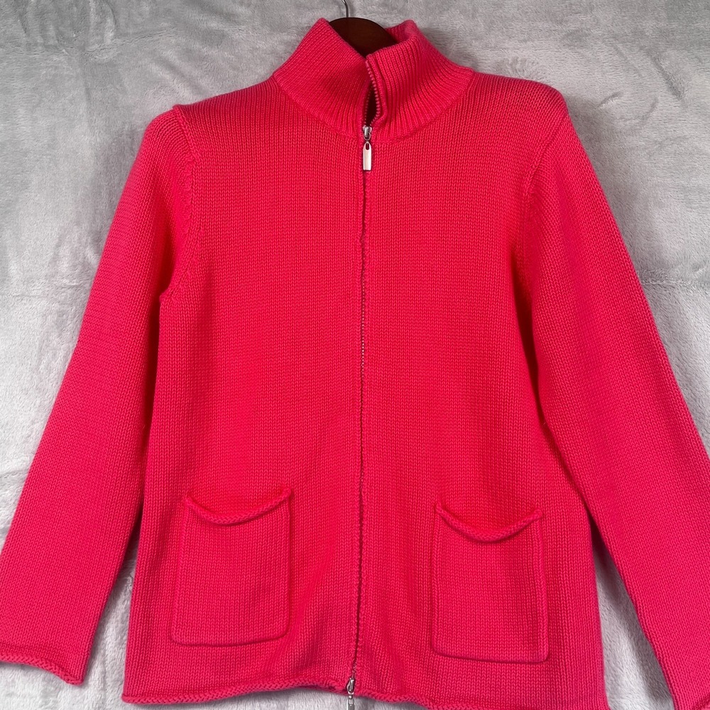 Chico's Women 2 (Large) Zippered Cardigan Grapefruit Pink Ramie Cotton Hong Kong